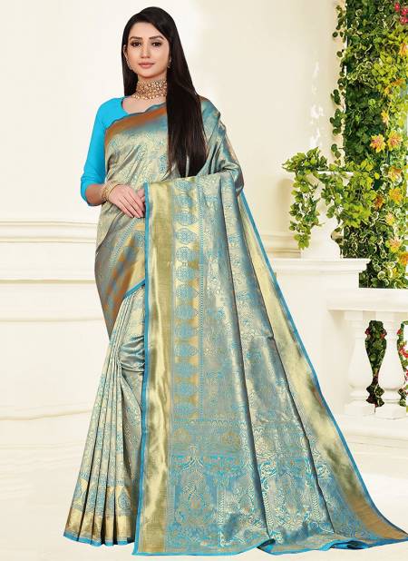 1004 Santraj Fancy Wear Designer Heavy Silk Saree Collection 1004-Firozi